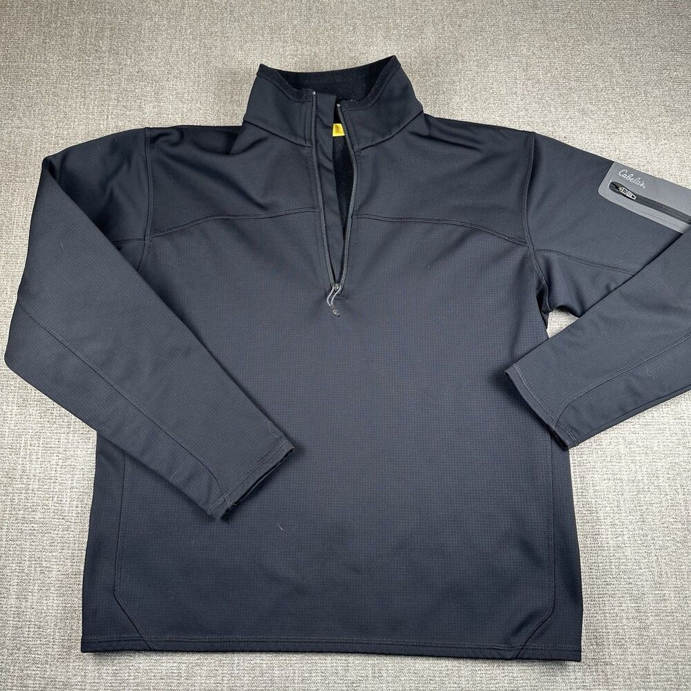Cabela's Pullover Mens M Black Quarter Zip Pocket Fleece Polartec